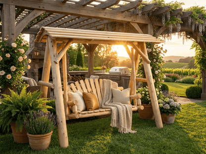 Heavy-Duty Cedar Wooden Porch Swing with Integrated Stand and Canopy
