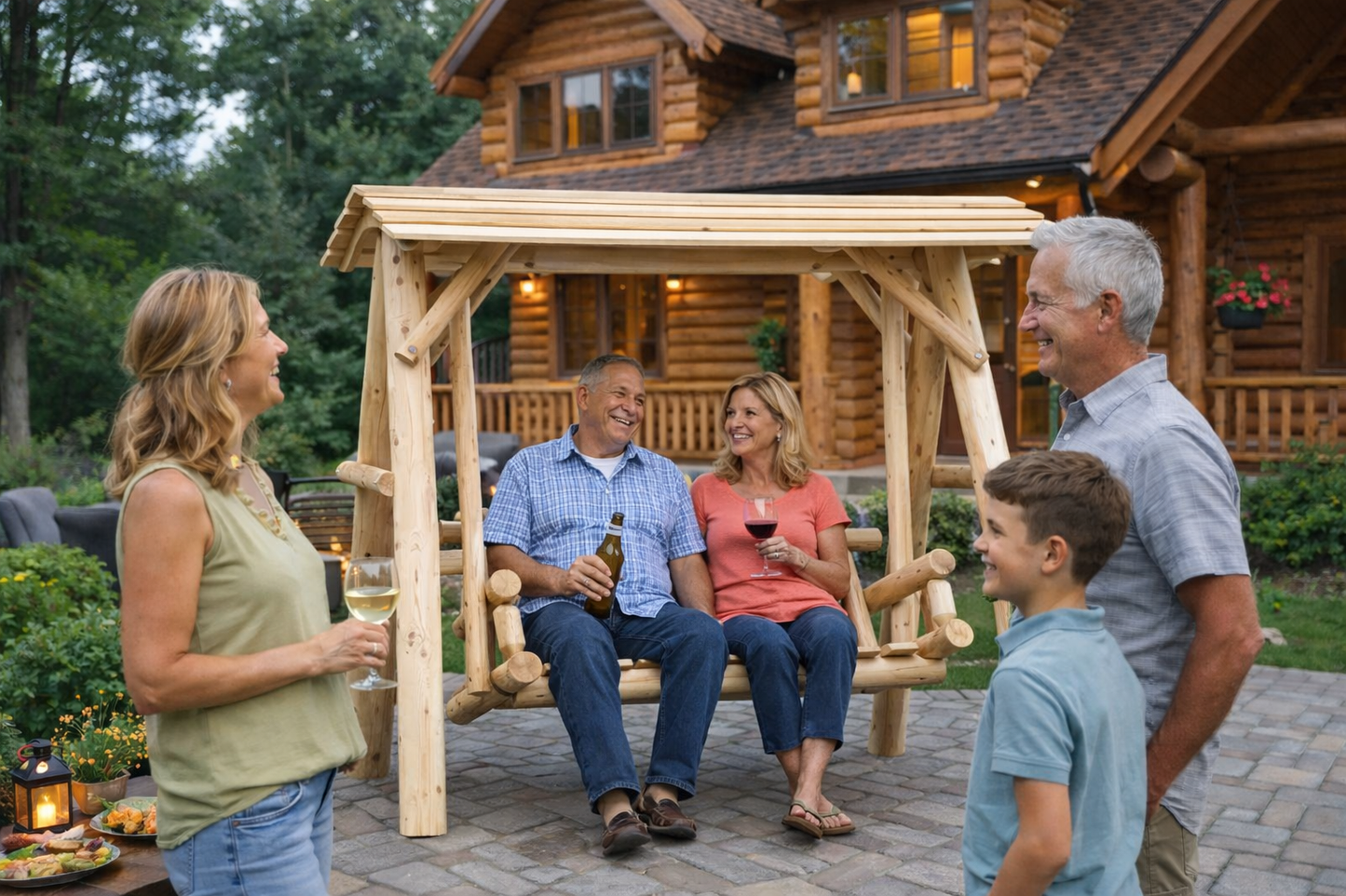 Heavy-Duty Cedar Wooden Porch Swing with Integrated Stand and Canopy