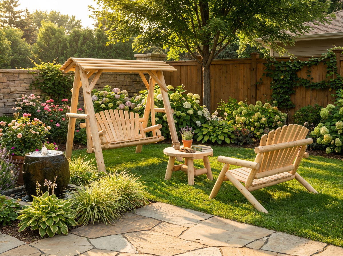 Heavy-Duty Cedar Wooden Porch Swing with Integrated Stand and Canopy