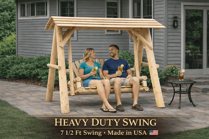 Heavy-Duty Cedar Wooden Porch Swing with Integrated Stand and Canopy