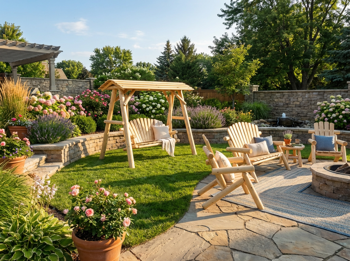 Heavy-Duty Cedar Wooden Porch Swing with Integrated Stand and Canopy